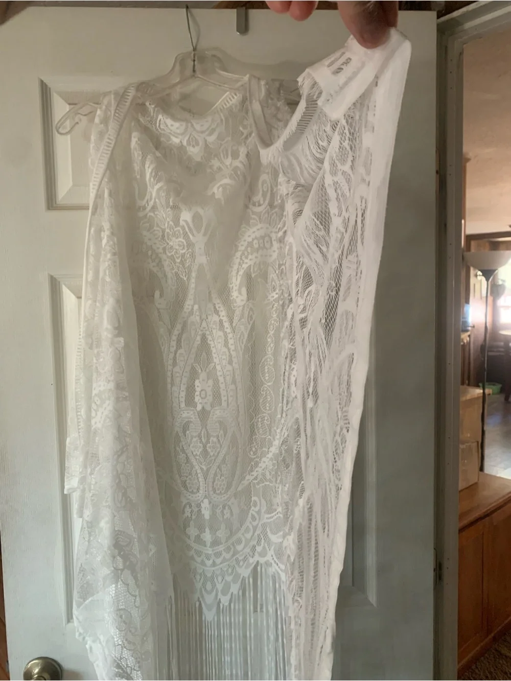 Boho White Lace High-Low Fringe Wrap